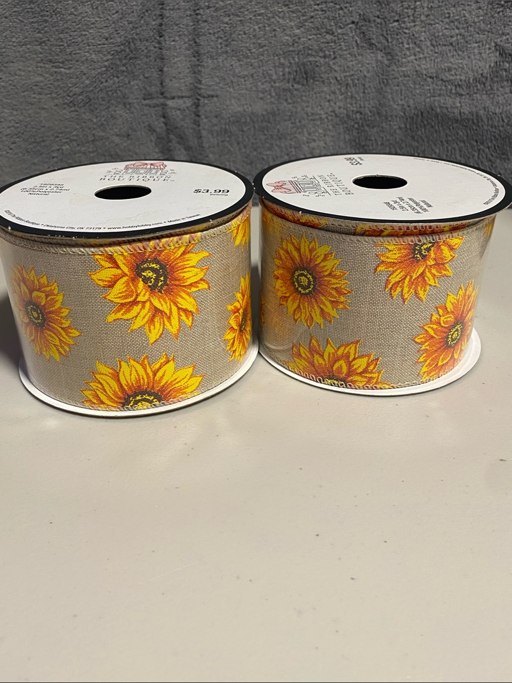 Set of 2 NWT Sunflower Ribbon Spools